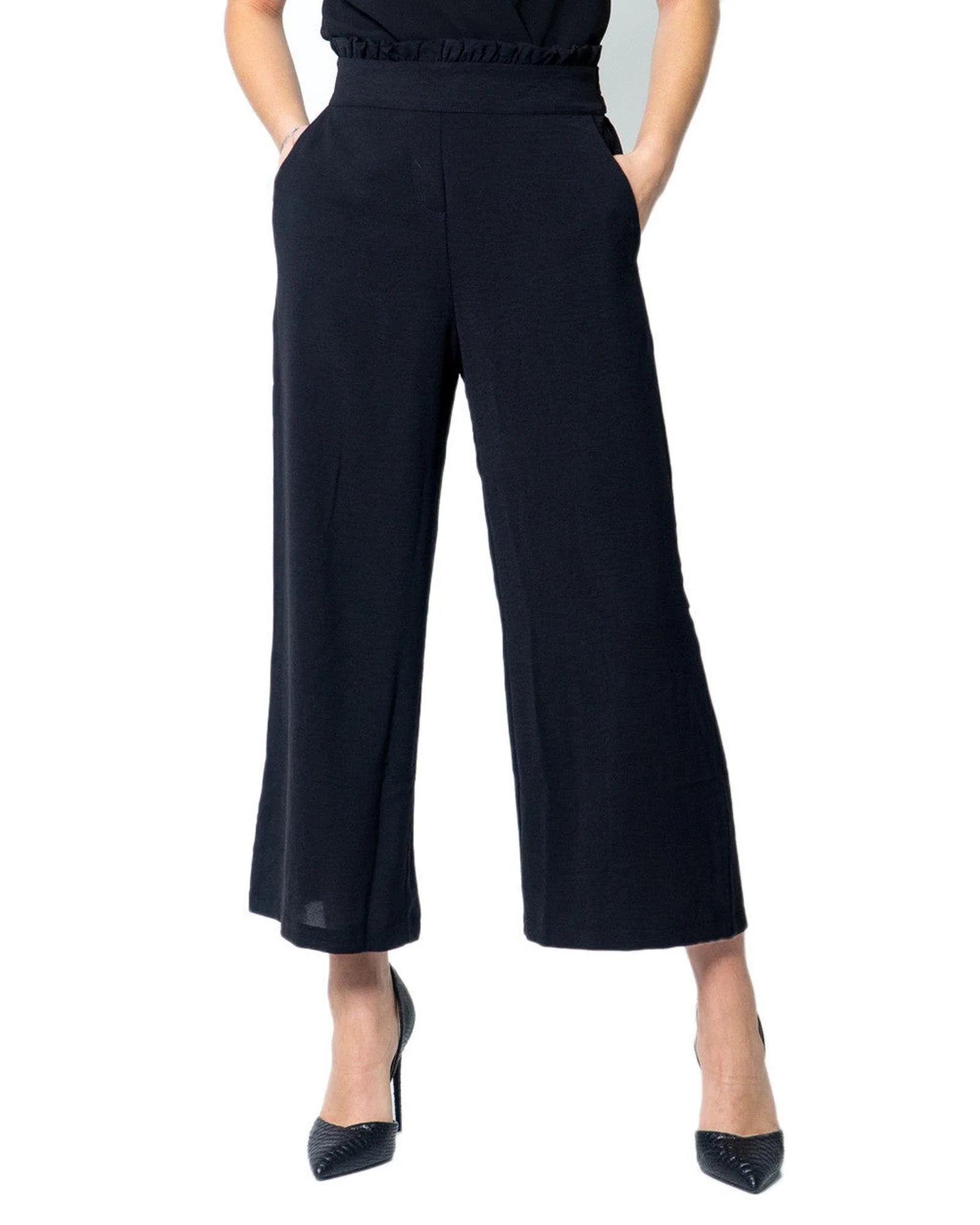 Vila Clothes Black Viscose Casual Pants