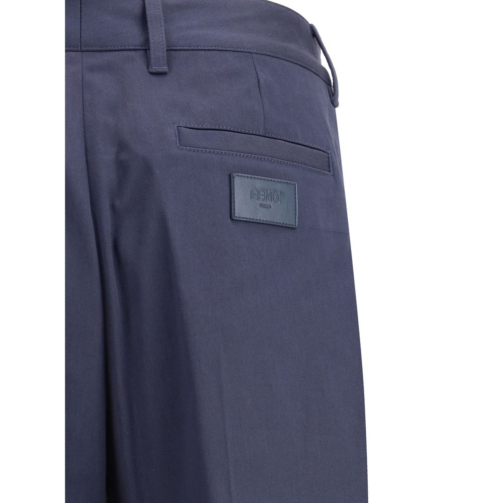 Fendi Blue Cotton Casual Pants