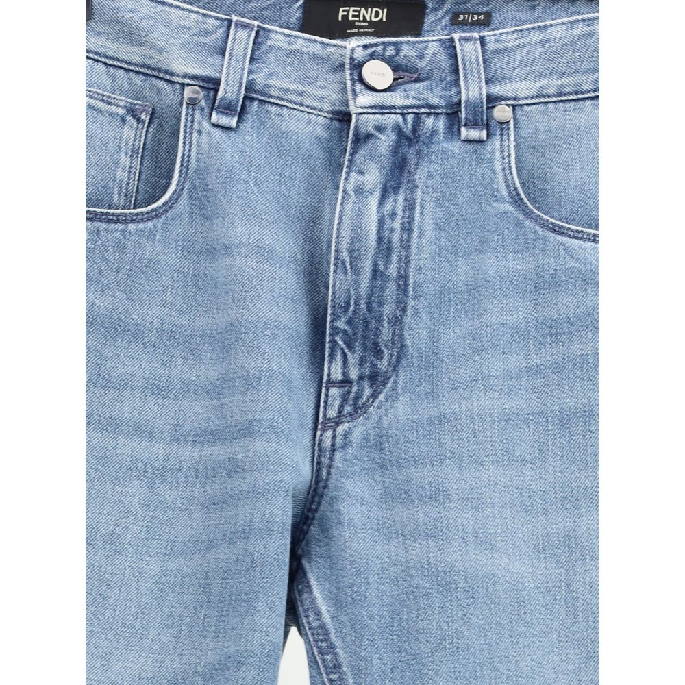 Fendi Blue Cotton Straight-Leg Jeans