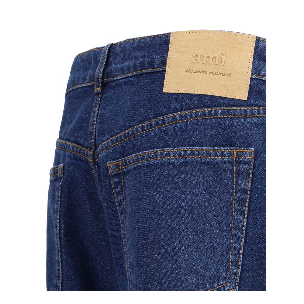 Ami Paris Blue Cotton Straight-Leg Jeans